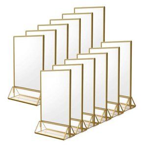 12Pack 4 x 6 Clear Acrylic Wedding Table Number Holder Stands with Gold Borders